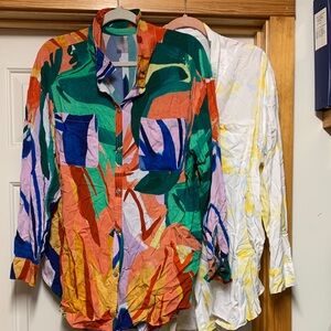 Bundle Abstract Print Button-Up Shirt coverups